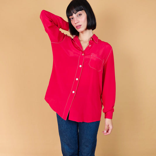 VIN-BLO-24746 Vintage πουκάμισο κόκκινο M