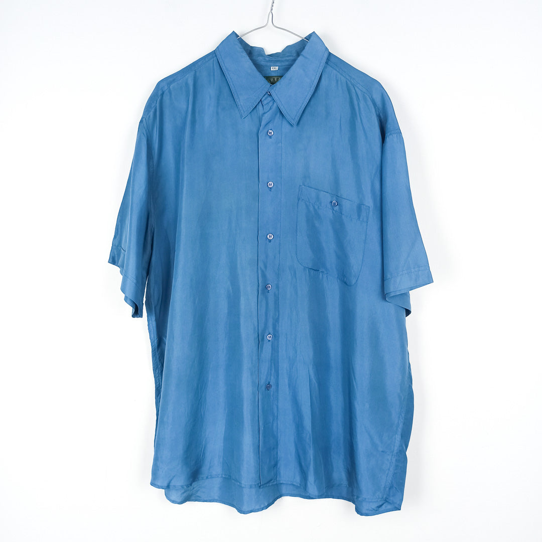 VIN-SHI-25327 Vintage πουκάμισο μεταξωτό 90s μπλε 2XL