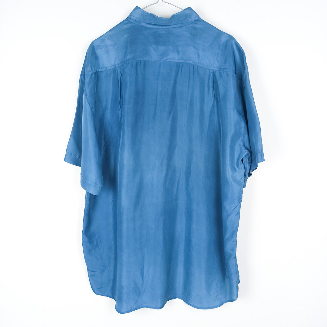 VIN-SHI-25327 Vintage πουκάμισο μεταξωτό 90s μπλε 2XL