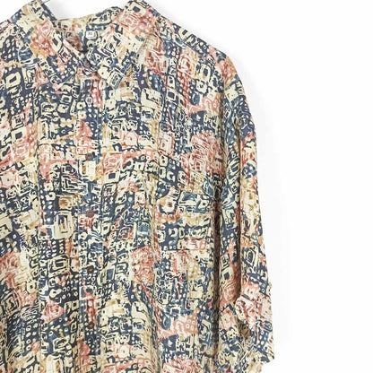 VIN-SHI-25321 Vintage πουκάμισο μεταξωτό crazy pattern 90s XL