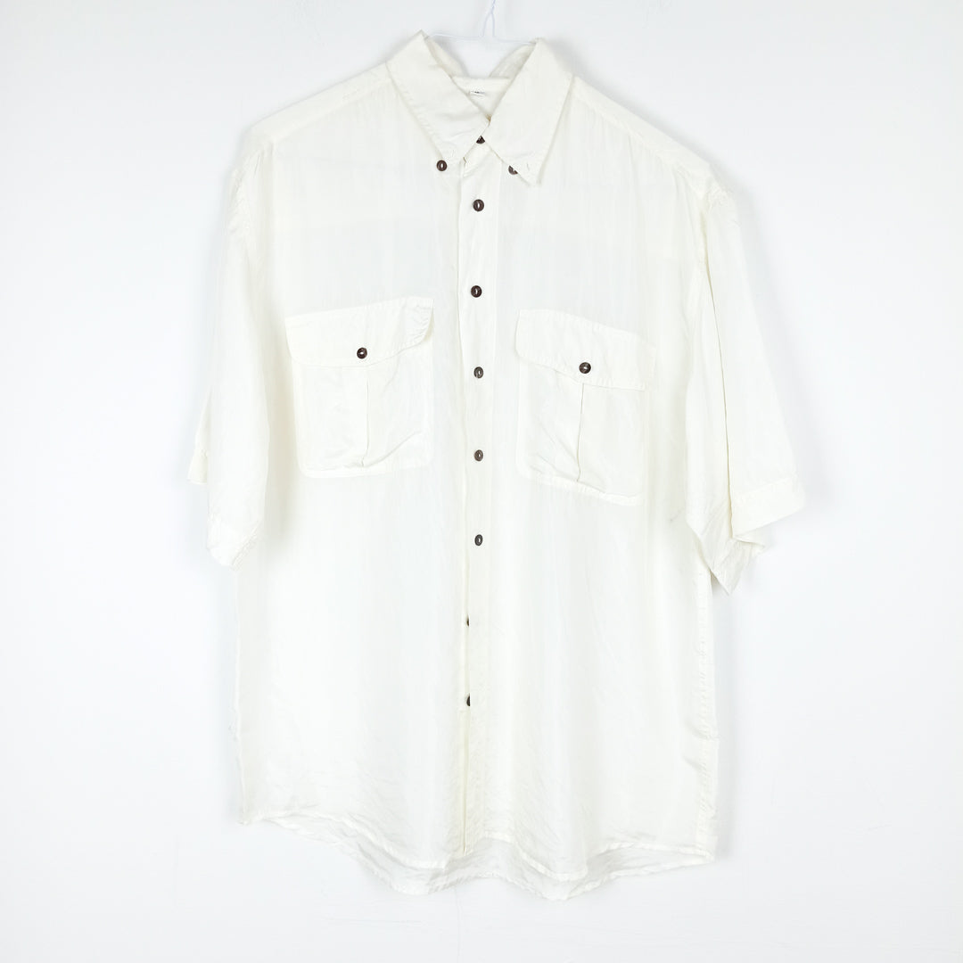 VIN-SHI-25302 Vintage πουκάμισο μεταξωτό 90s εκρού Μ