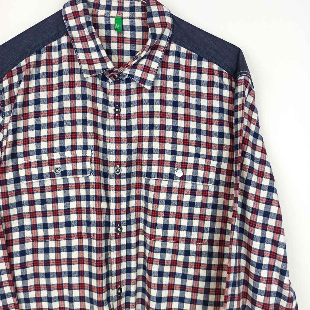 VIN-SHI-24859 Vintage πουκάμισο flannel καρό Benetton S