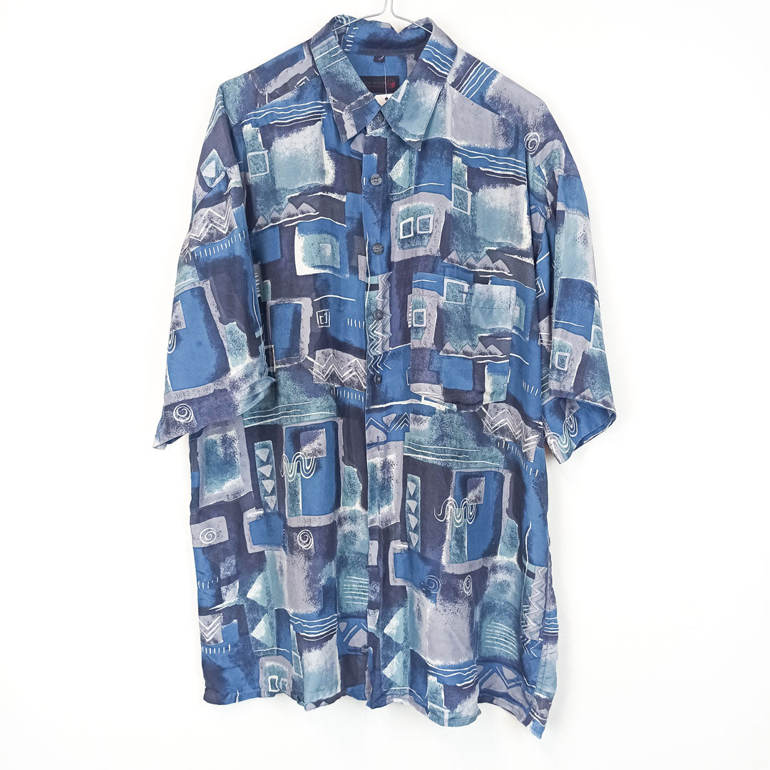 VIN-SHI-25313 Vintage πουκάμισο μεταξωτό 90s crazy pattern XL