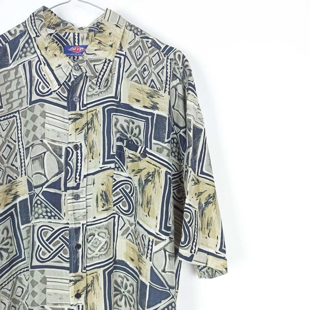 VIN-SHI-25340 Vintage πουκάμισο μεταξωτό crazy pattern 90s L