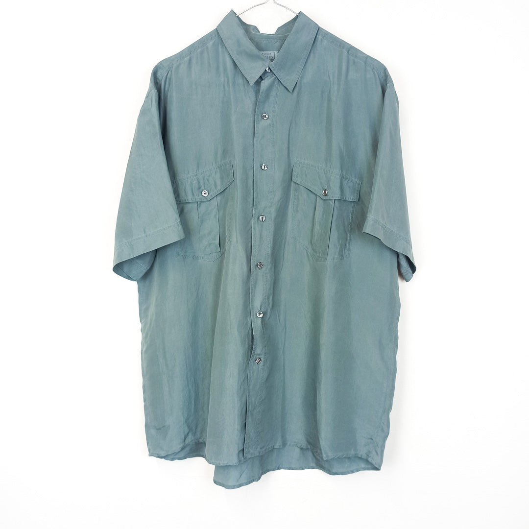 VIN-SHI-25307 Vintage πουκάμισο μεταξωτό 90s πετρόλ M