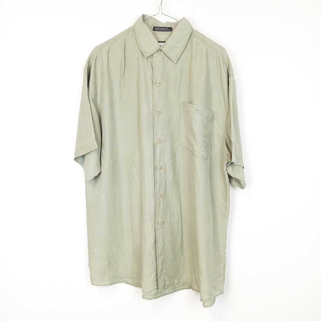VIN-SHI-25304 Vintage πουκάμισο μεταξωτό 90s χακί ΧL