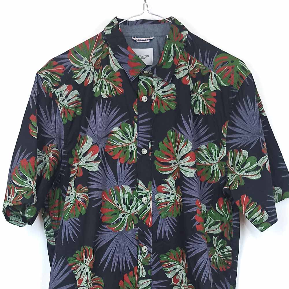 VIN-SHI-31717 Vintage πουκάμισο βαμβακερό Hawaiian print S