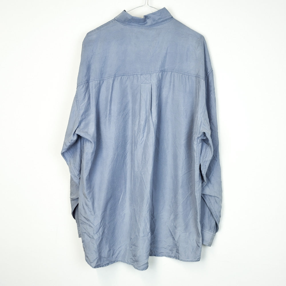VIN-SHI-26096 Vintage πουκάμισο μεταξωτό γαλάζιο XL