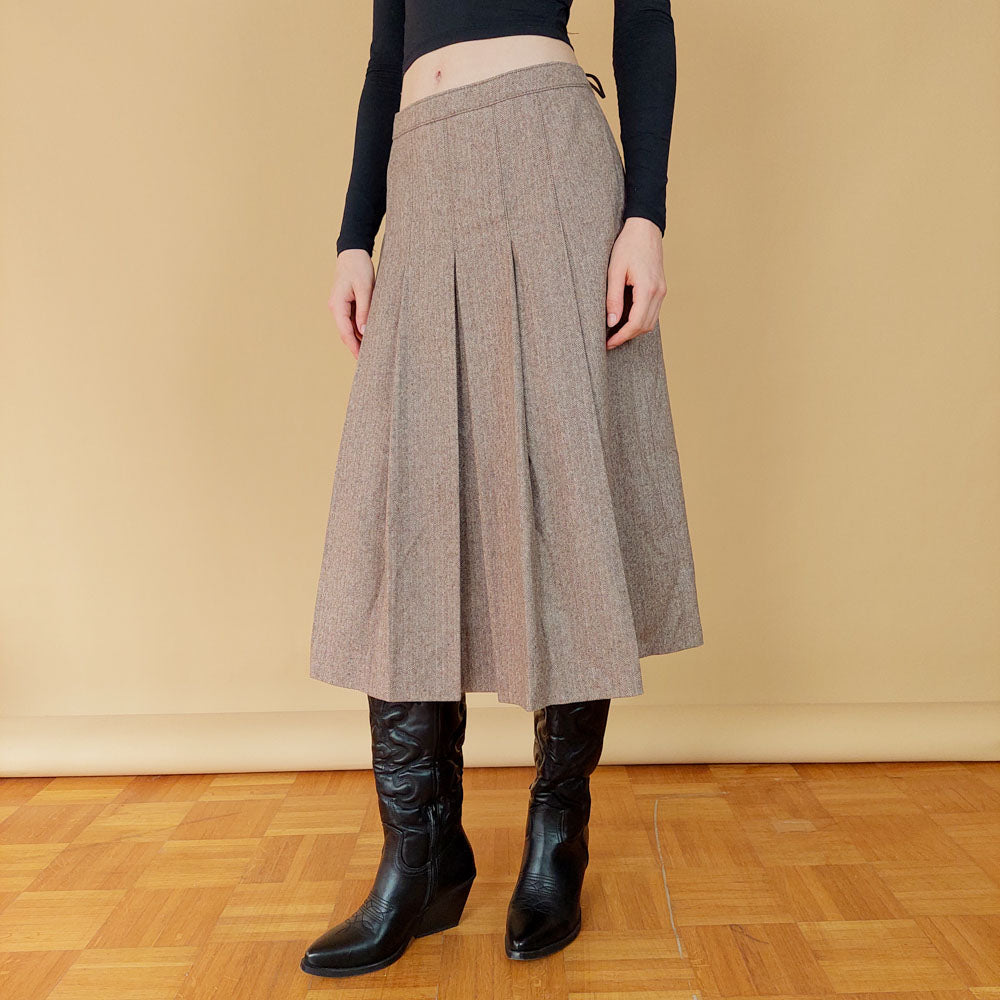 VIN-SKI-25605 Vintage μάλλινη φούστα ψαροκόκαλο M