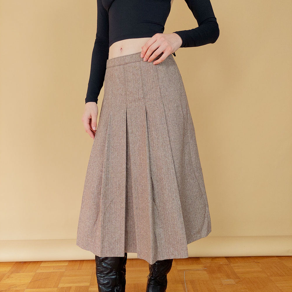 VIN-SKI-25605 Vintage μάλλινη φούστα ψαροκόκαλο M