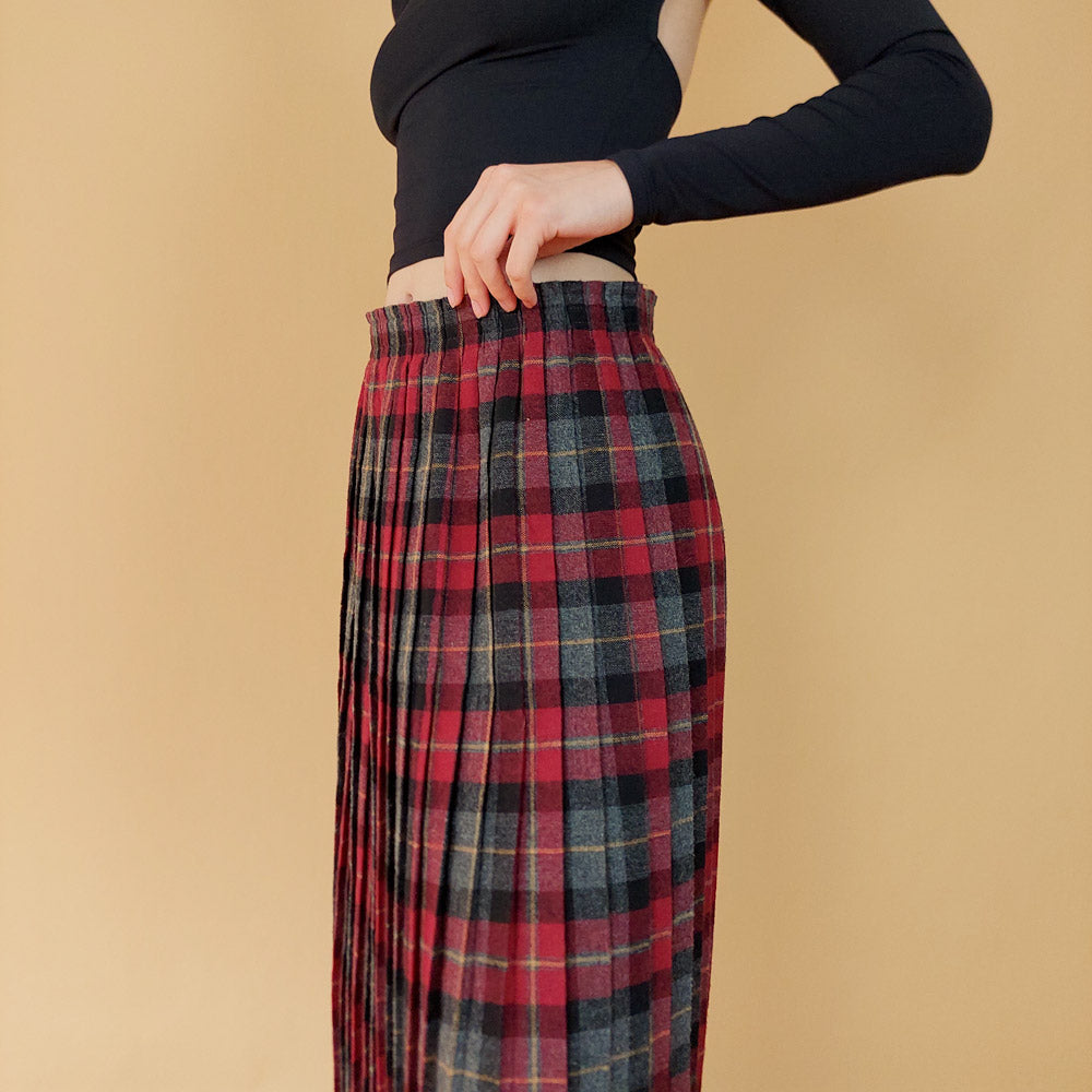VIN-SKI-25604 Vintage φούστα καρό L-XL