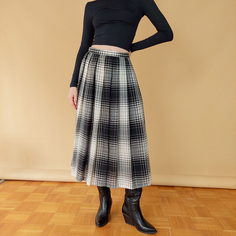 VIN-SKI-25602 Vintage μάλλινη φούστα καρό L