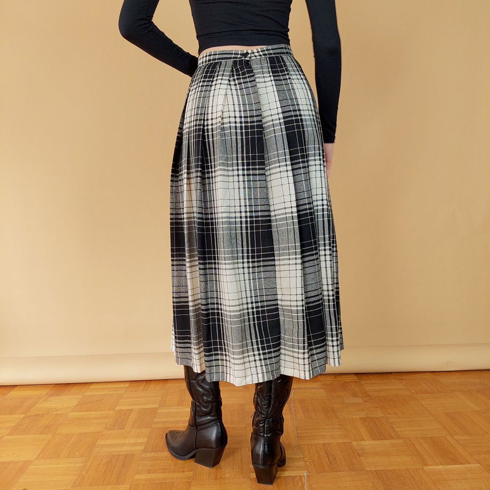 VIN-SKI-25602 Vintage μάλλινη φούστα καρό L