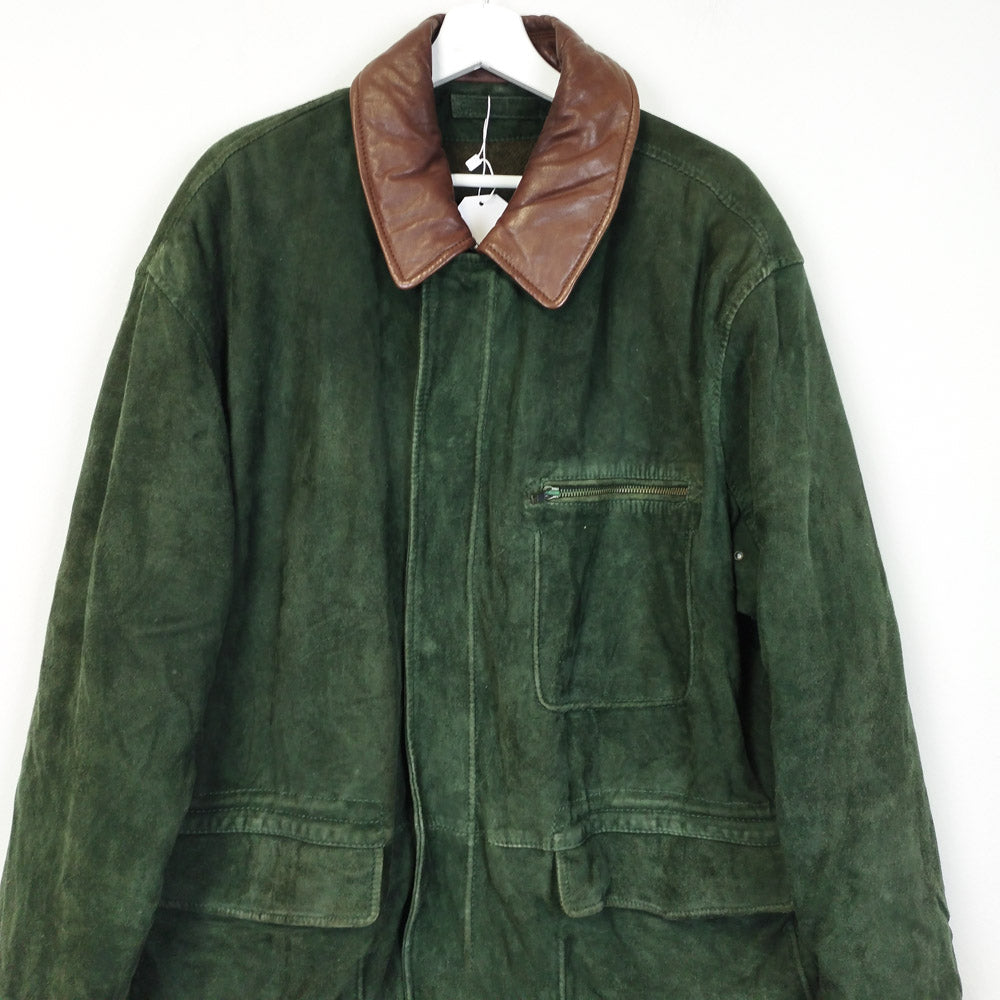 VIN-OUTW-26341 Vintage δερμάτινο suede jacket unisex πράσινο 2XL