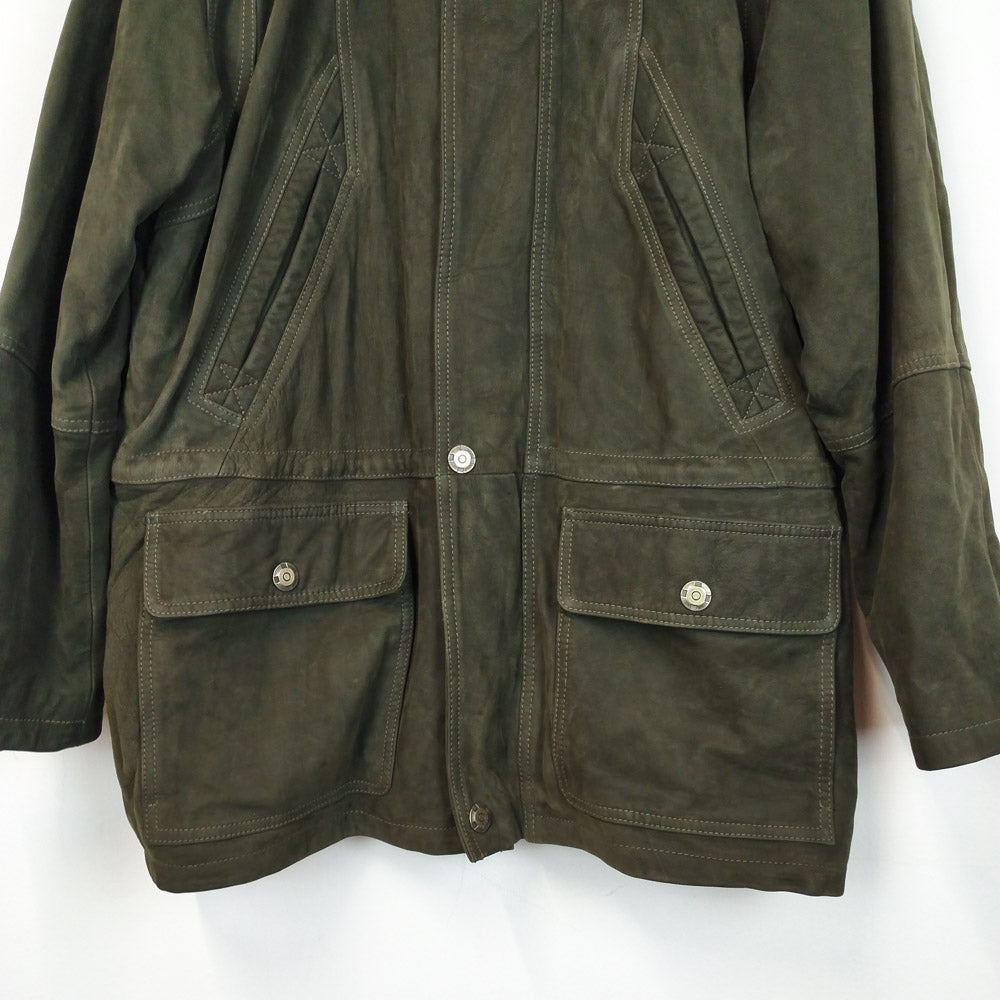 VIN-OUTW-26343 Vintage δερμάτινο jacket unisex χακί Μ