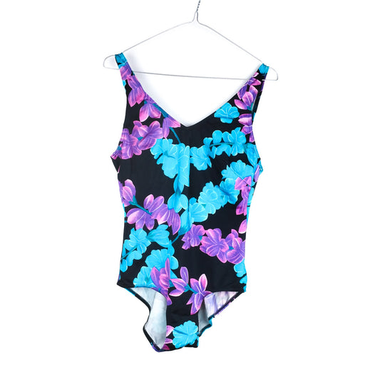 VIN-SWI-31597 Vintage μαγιό ολόσωμο floral 80s-90s style L 
