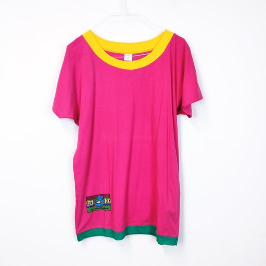 VIN-TEE-27097 Vintage μπλουζοφόρεμα ροζ-κίτρινο M
