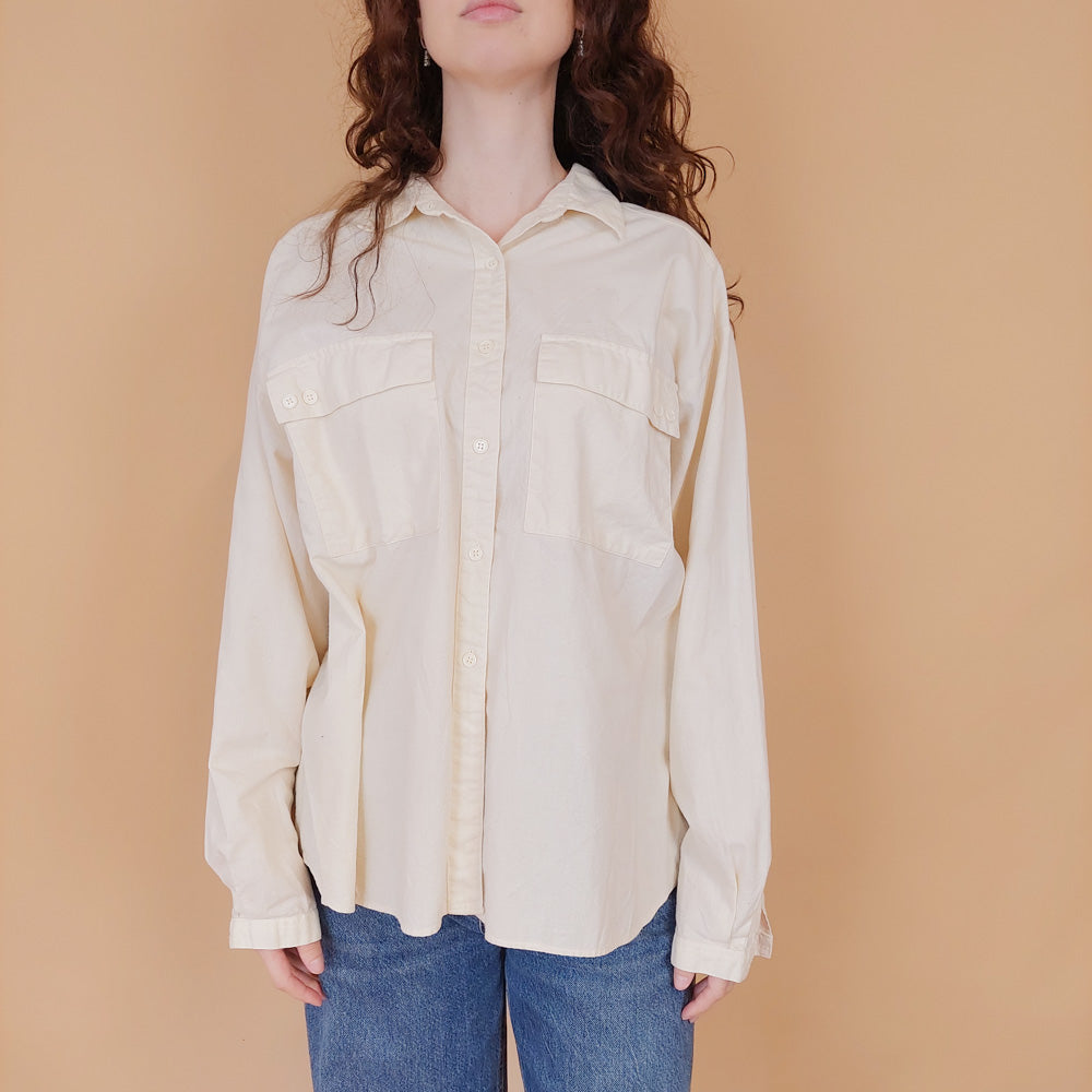 VIN-BLO-34807 Vintage πουκάμισο βαμβακερό μπεζ L-XL