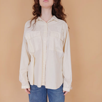 VIN-BLO-34807 Vintage πουκάμισο βαμβακερό μπεζ L-XL