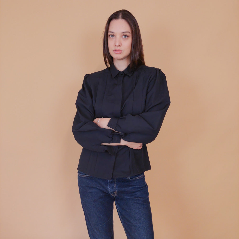 VIN-BLO-32523 Vintage πουκάμισο μαύρο M-L