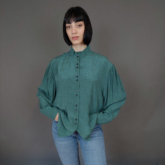 VIN-BLO-27289 Vintage πουκάμισο πράσινο L-XL