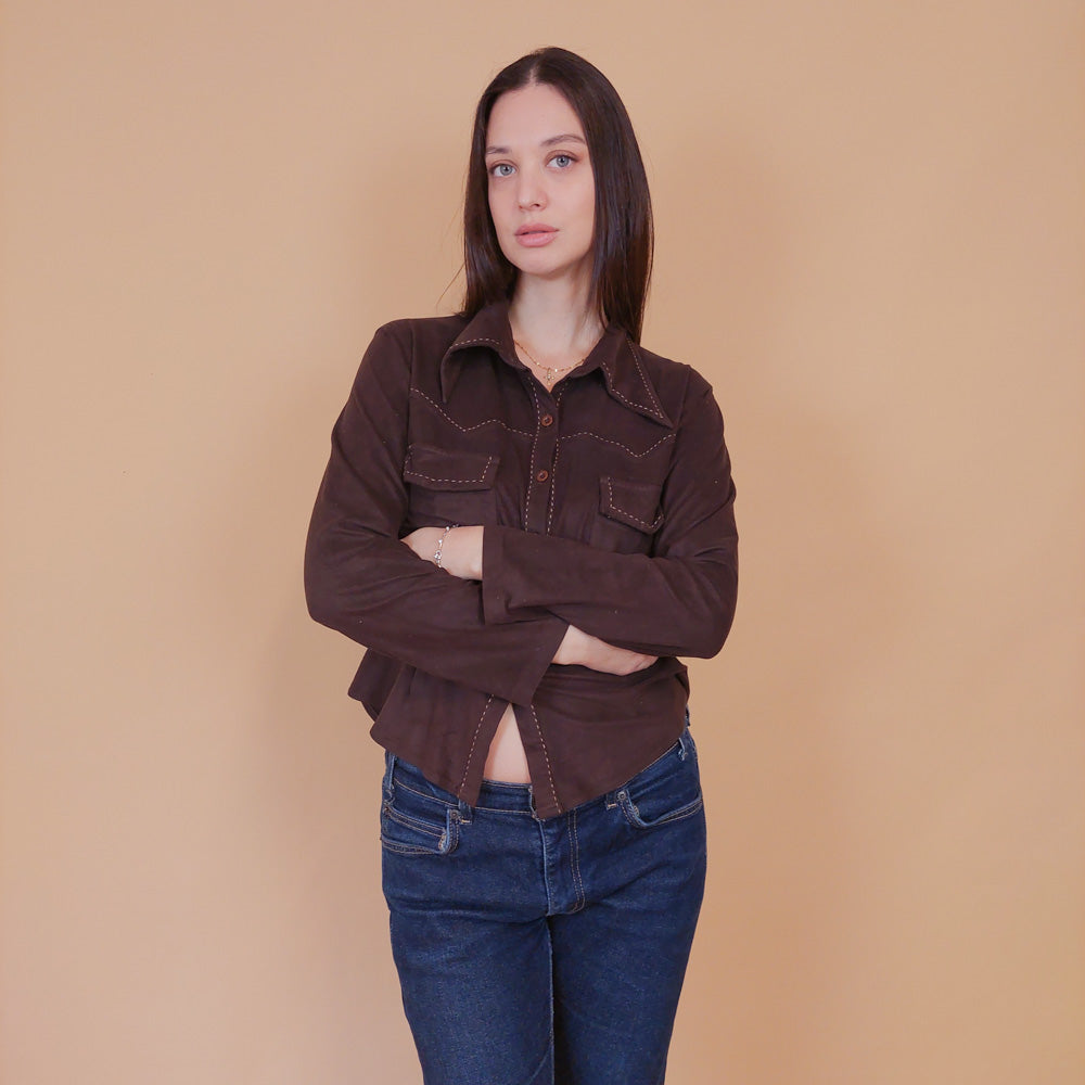 VIN-BLO-32521 Vintage πουκάμισο με υφή σουέντ S