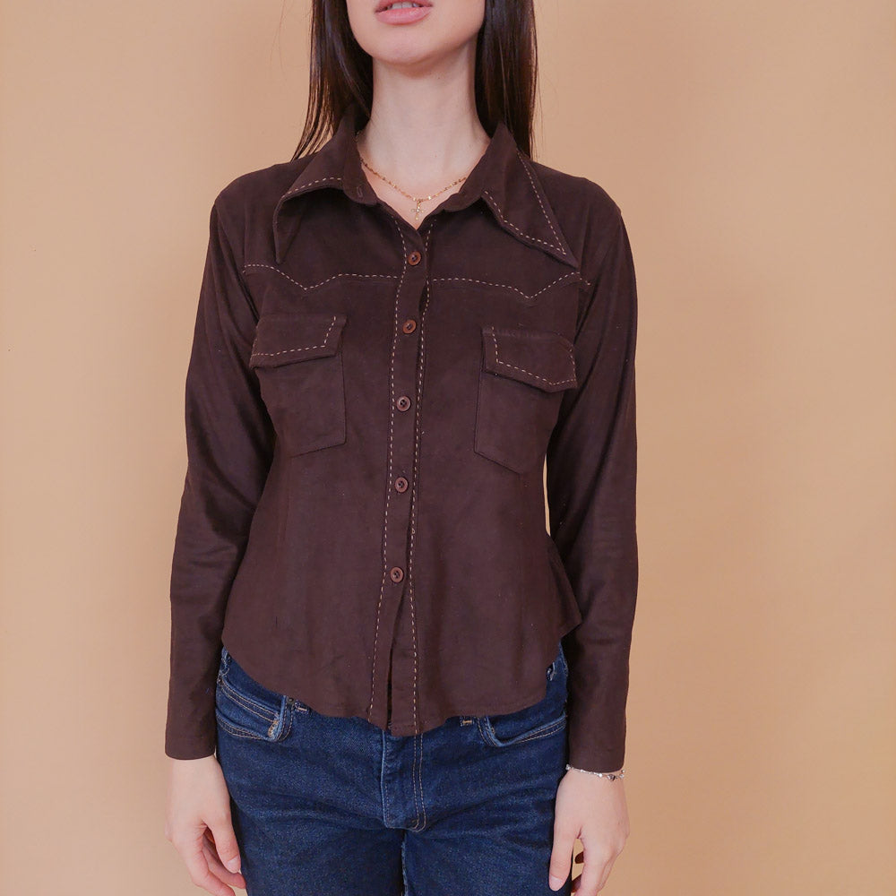VIN-BLO-32521 Vintage πουκάμισο με υφή σουέντ S