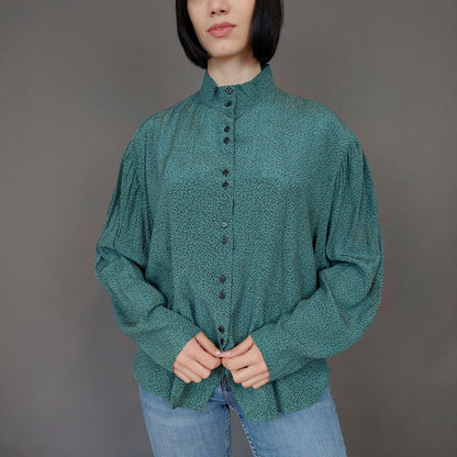 VIN-BLO-27289 Vintage πουκάμισο πράσινο L-XL