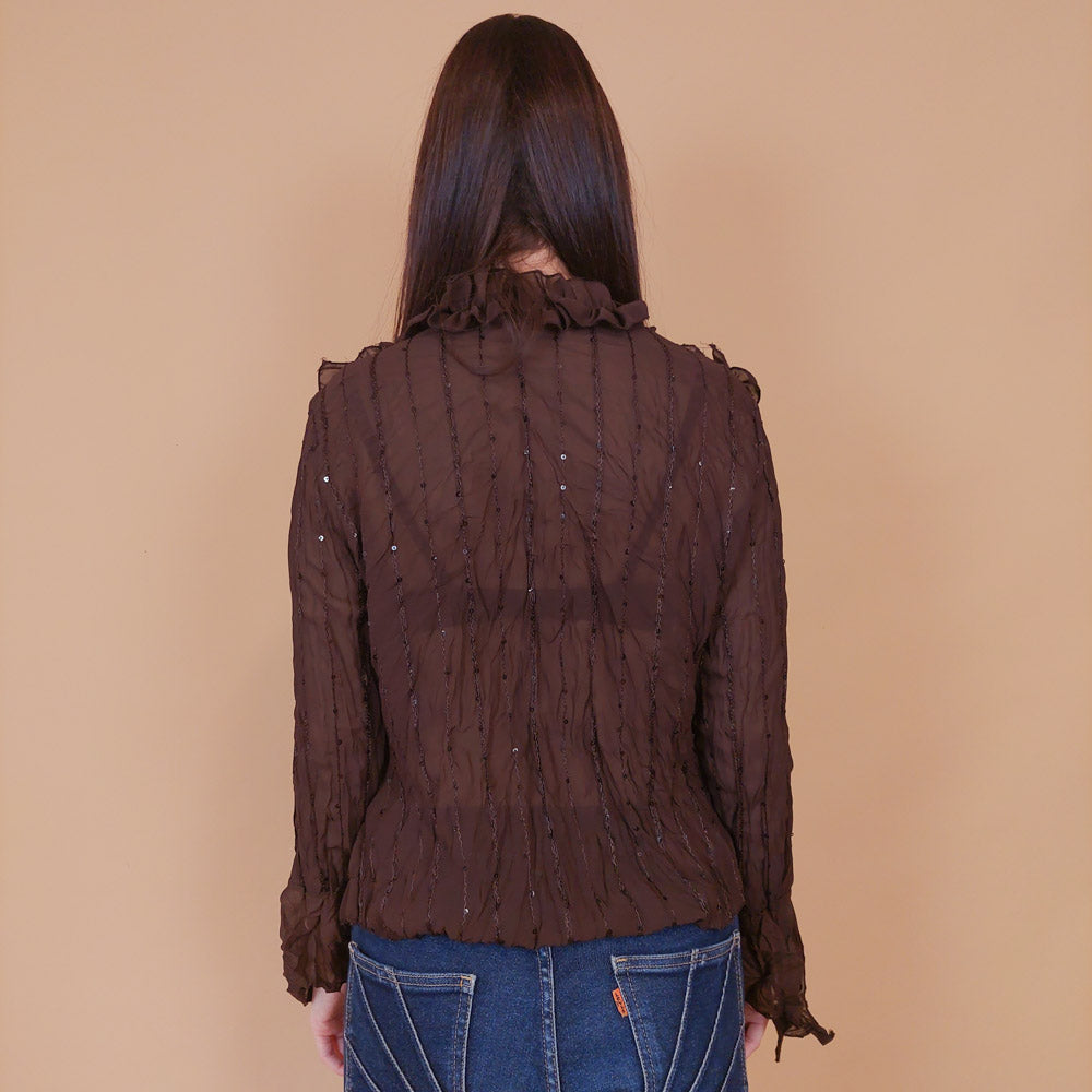 VIN-BLO-32520 Vintage πουκάμισο καφέ βισκόζη M