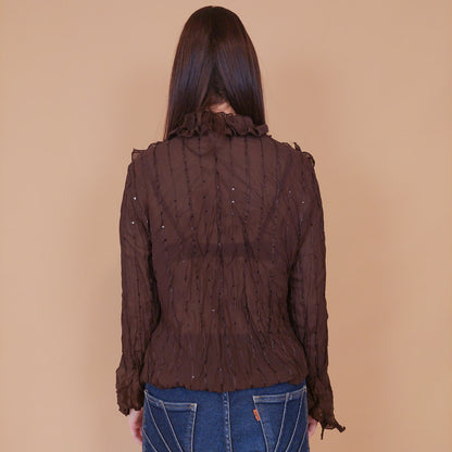 VIN-BLO-32520 Vintage πουκάμισο καφέ βισκόζη M