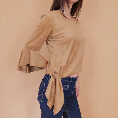 VIN-BLO-32543 Vintage τοπ μπεζ L