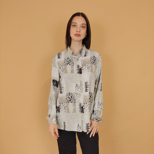 VIN-BLO-30706 Vintage εμπριμέ πουκάμισο L