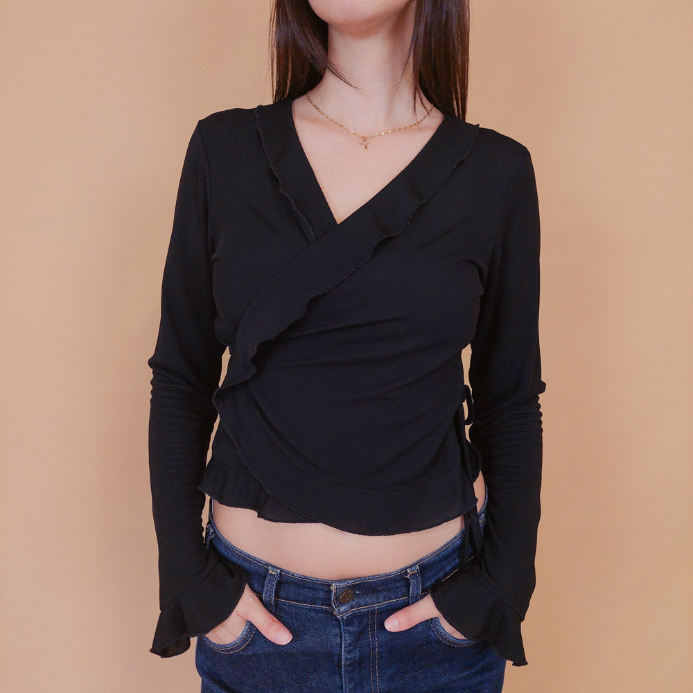 VIN-BLO-32518 Vintage τοπ Y2K μαύρο S