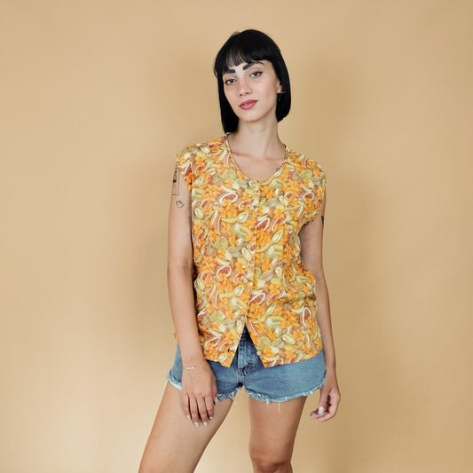 VIN-BLO-27983 Vintage top αμάνικο floral Μ