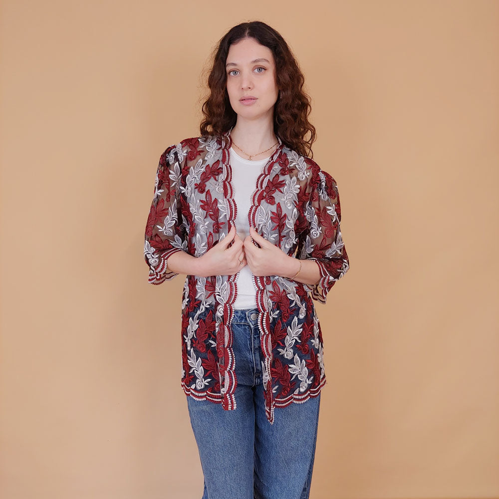 VIN-BLO-34919 Vintage top με τούλι και κεντήματα L