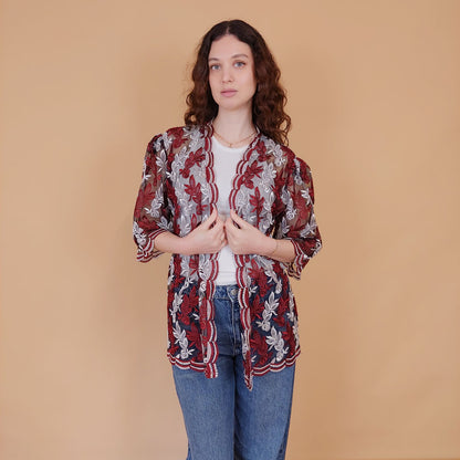 VIN-BLO-34919 Vintage top με τούλι και κεντήματα L
