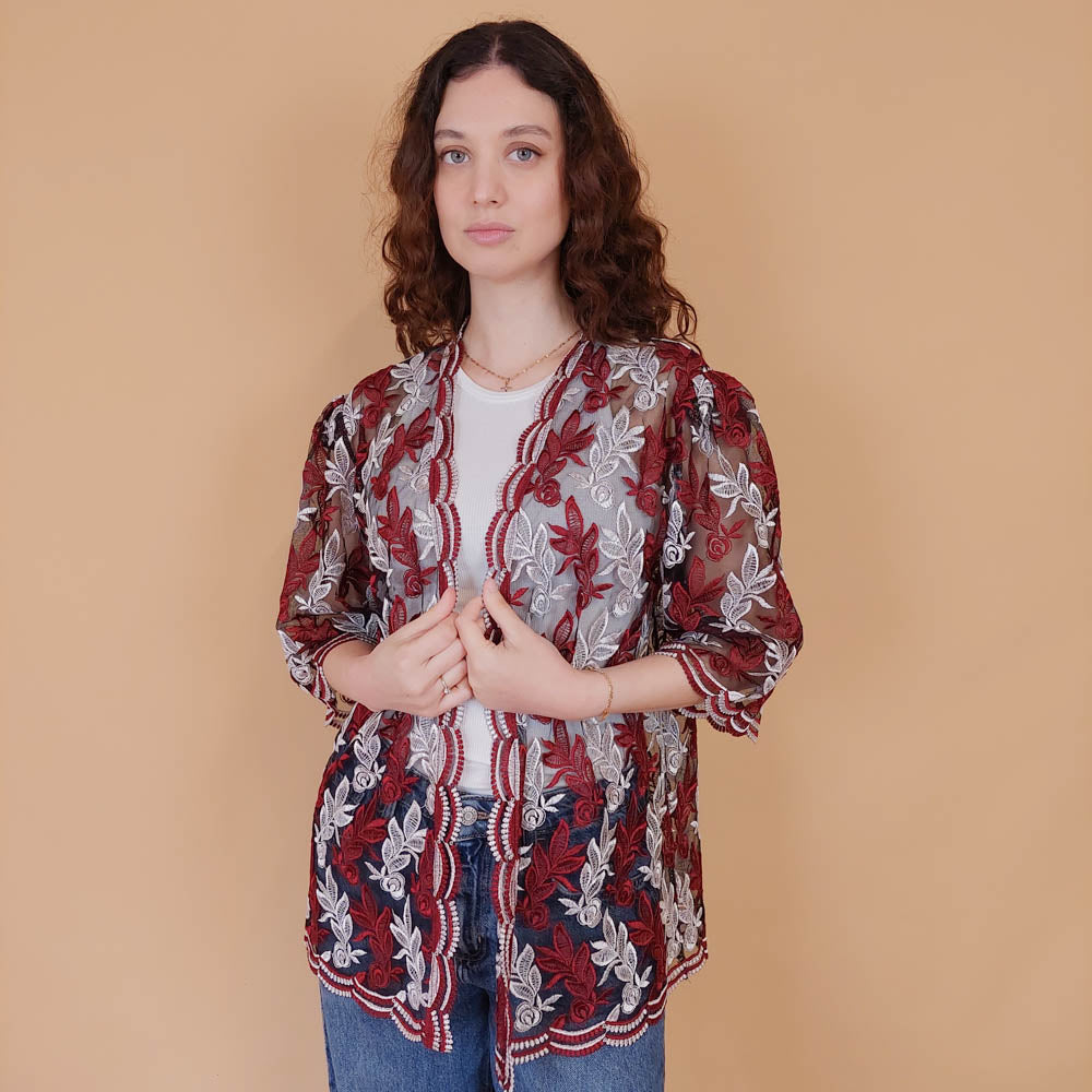 VIN-BLO-34919 Vintage top με τούλι και κεντήματα L