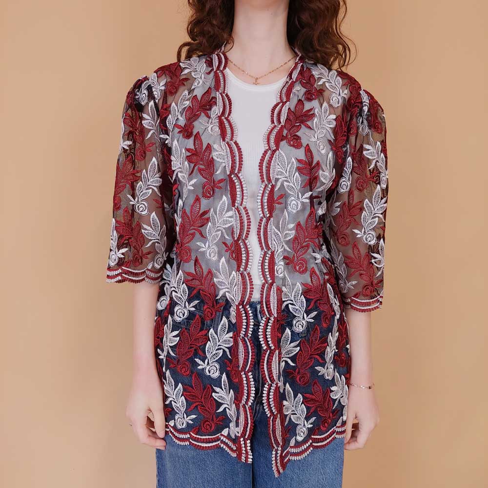 VIN-BLO-34919 Vintage top με τούλι και κεντήματα L