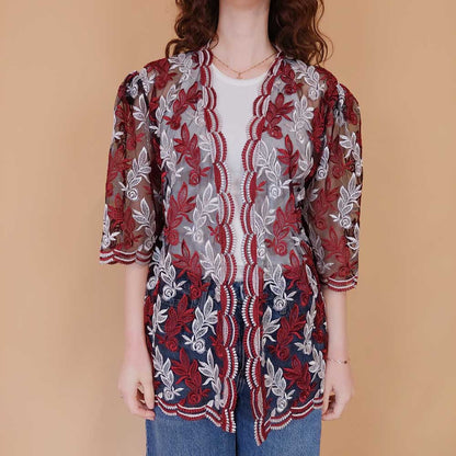 VIN-BLO-34919 Vintage top με τούλι και κεντήματα L