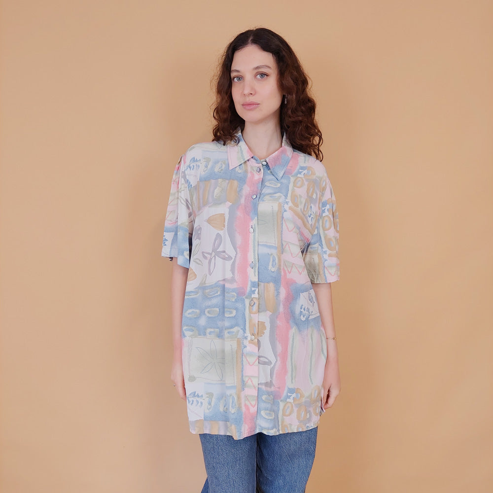 VIN-BLO-34812 Vintage πουκάμισο crazy pattern 90s style L