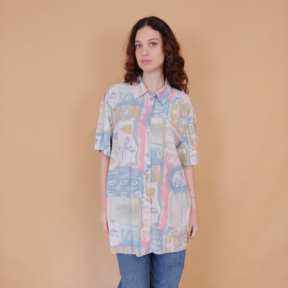 VIN-BLO-34812 Vintage πουκάμισο crazy pattern 90s style L