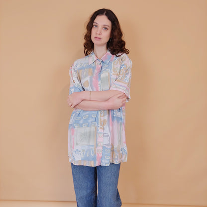 VIN-BLO-34812 Vintage πουκάμισο crazy pattern 90s style L