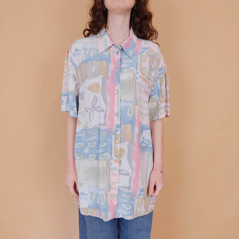 VIN-BLO-34812 Vintage πουκάμισο crazy pattern 90s style L