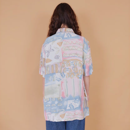 VIN-BLO-34812 Vintage πουκάμισο crazy pattern 90s style L