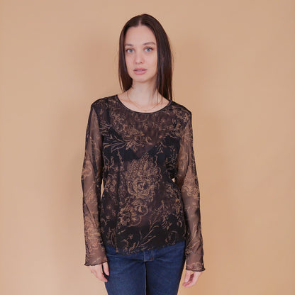 VIN-BLO-32556 Vintage τοπ μαύρο τούλι M-L