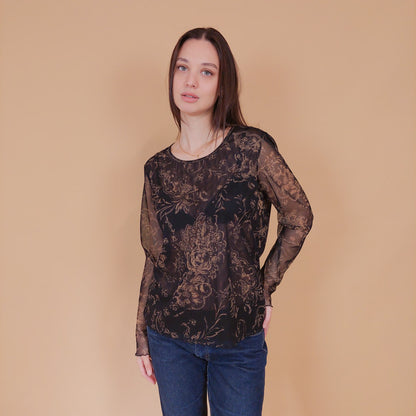 VIN-BLO-32556 Vintage τοπ μαύρο τούλι M-L