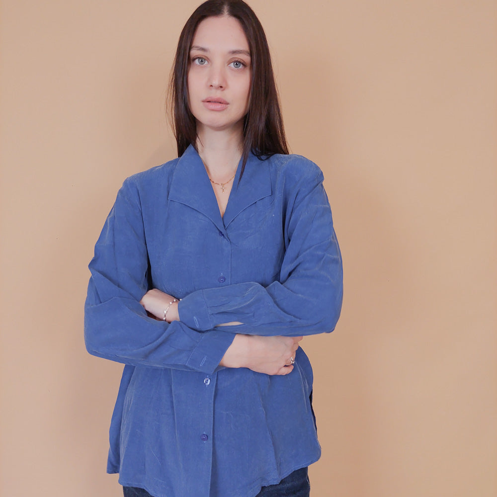 VIN-BLO-32605 Vintage πουκάμισο μπλε M-L