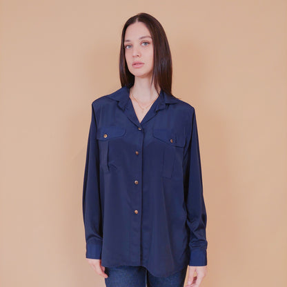 VIN-BLO-32606 Vintage πουκάμισο μπλε M-L