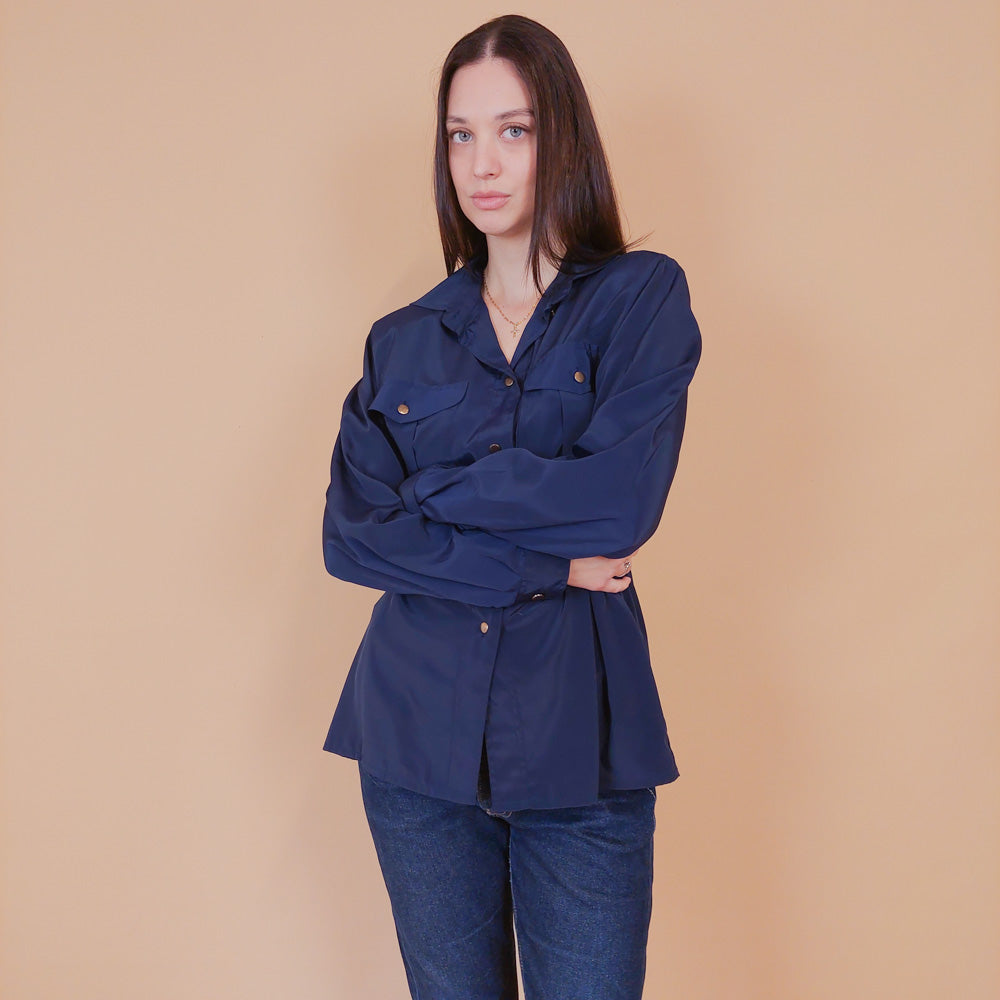 VIN-BLO-32606 Vintage πουκάμισο μπλε M-L