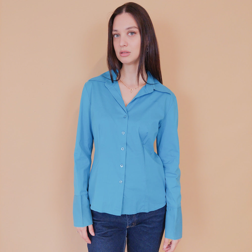 VIN-BLO-32607 Vintage πουκάμισο Y2K σιέλ S-Μ